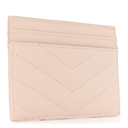 Saint Laurent Grain De Poudre Matelasse Chevron Monogram Credit Card Case Marble Pink 3 of 6