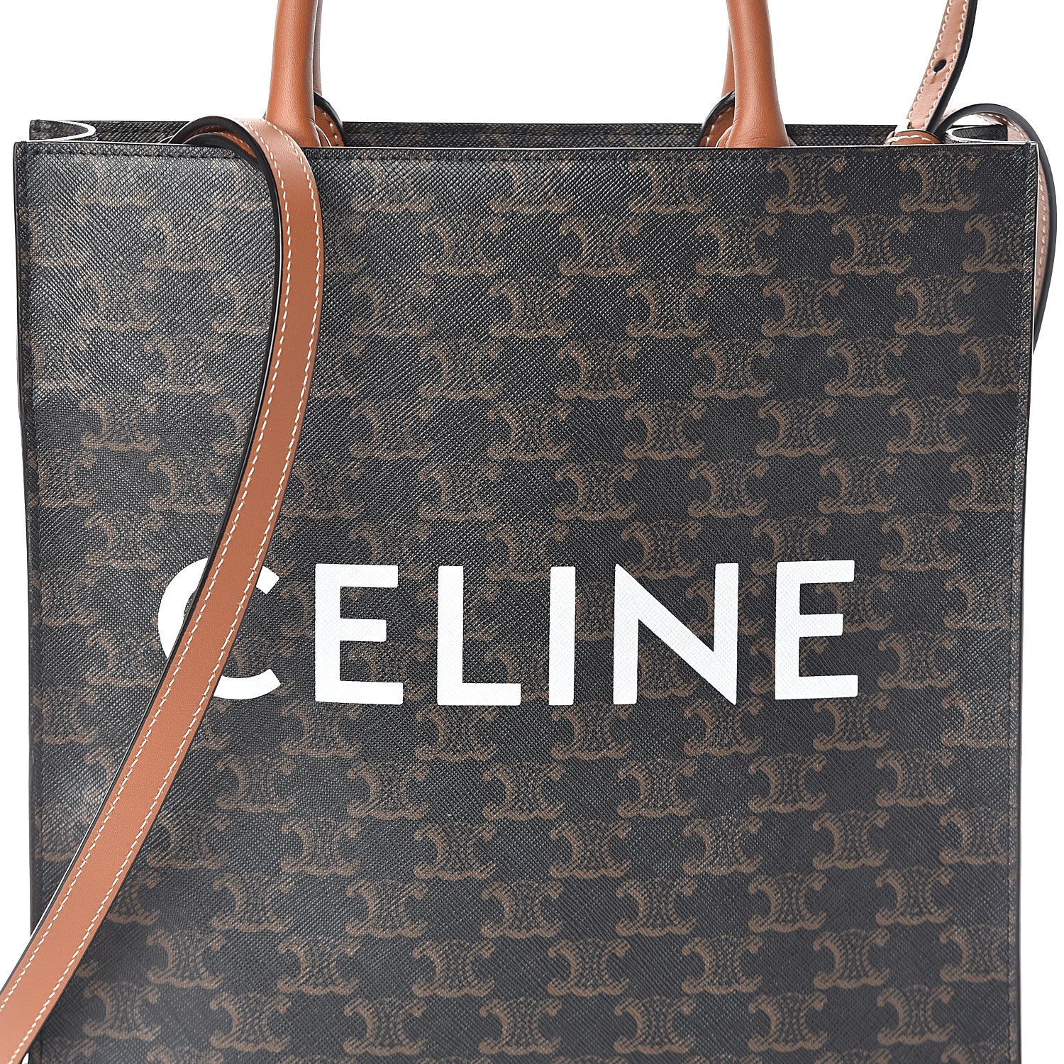 Celine Triomphe Canvas Calfskin Small Vertical Cabas Tan 5 of 7
