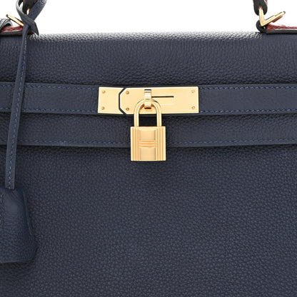 Hermes Togo Horseshoe Au Galop Kelly Retourne 28 Bleu Nuit Rouge H Fauve 8 of 13