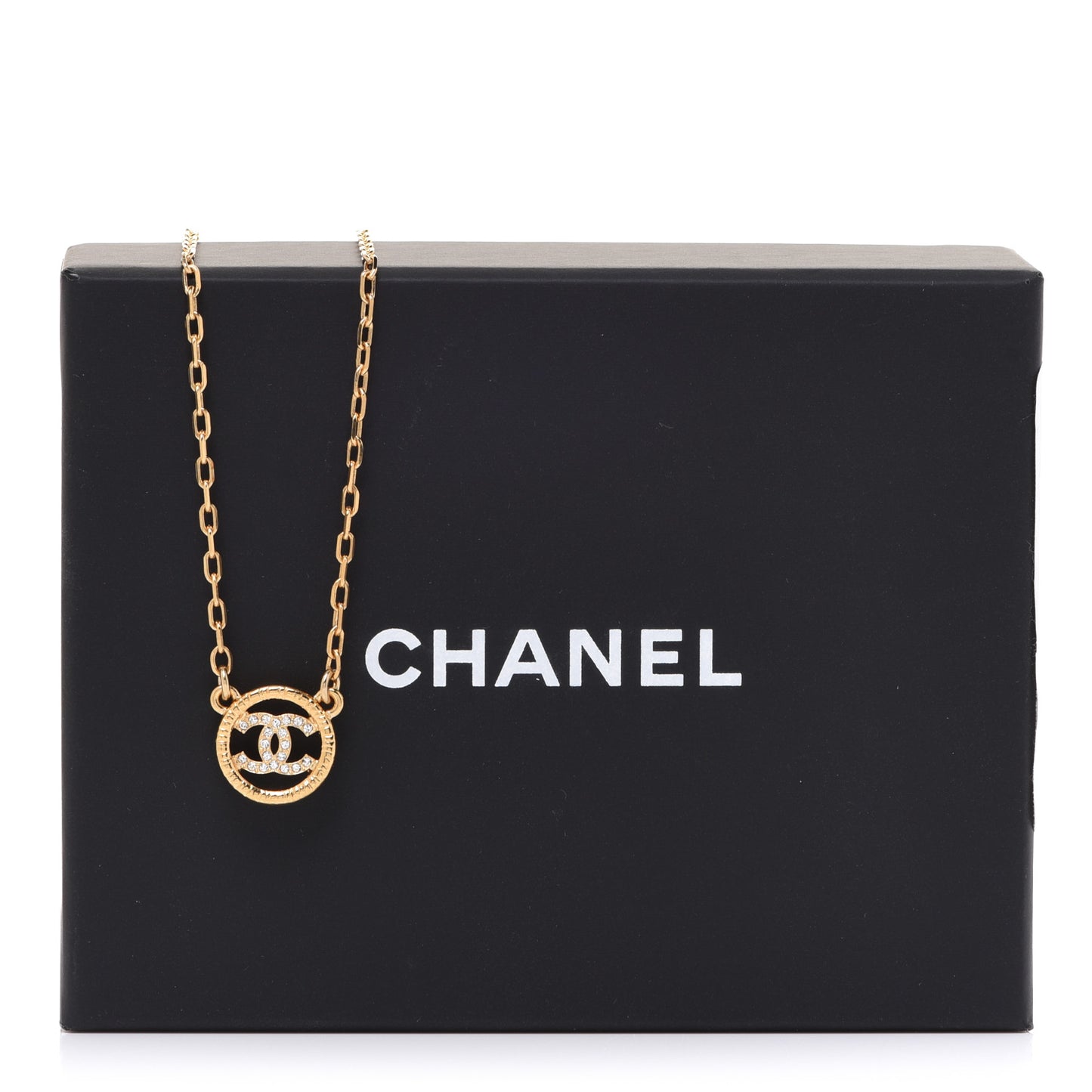 Crystal CC Medallion Pendant Necklace Gold