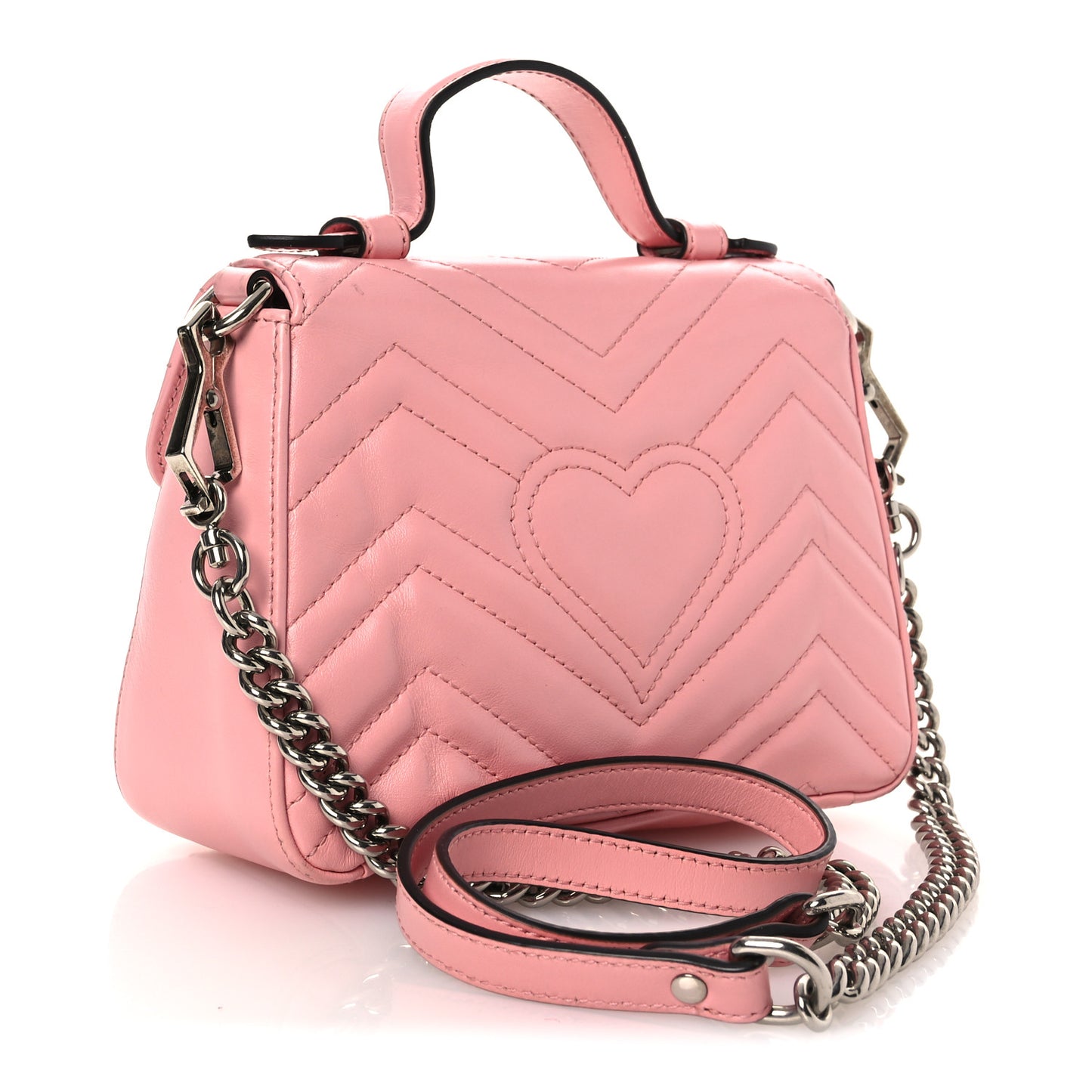 Calfskin Matelasse Mini GG Marmont Top Handle Shoulder Bag Wild Rose