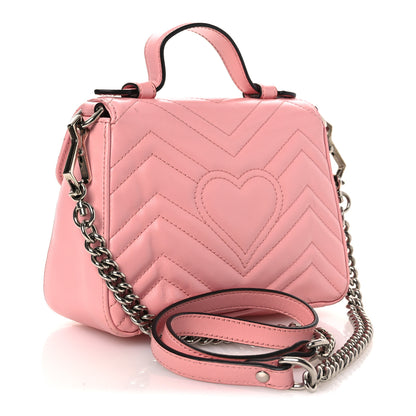 Gucci Calfskin Matelasse Mini GG Marmont Top Handle Shoulder Bag Wild Rose 3 of 17