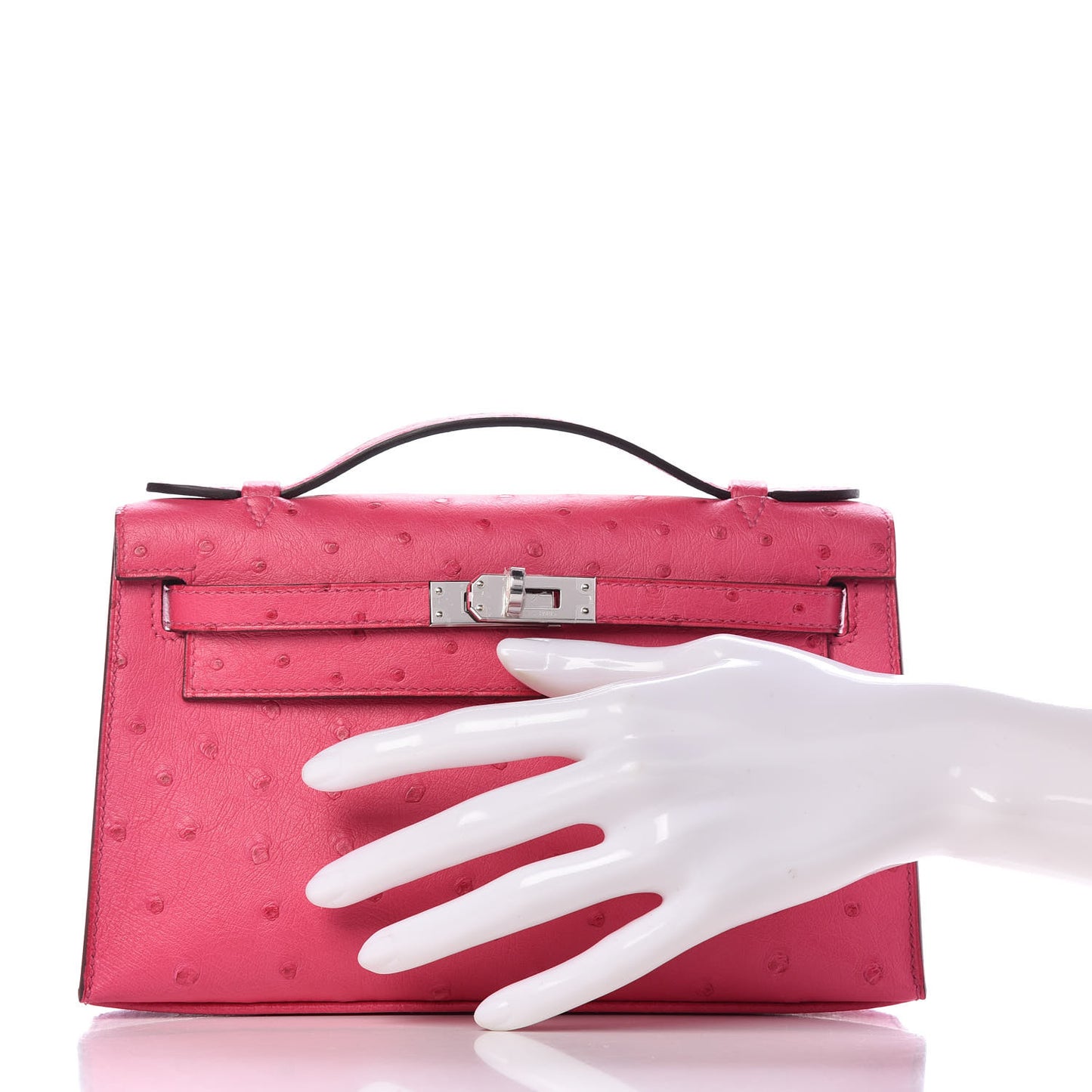 Ostrich Kelly Pochette Clutch Rose Tyrien