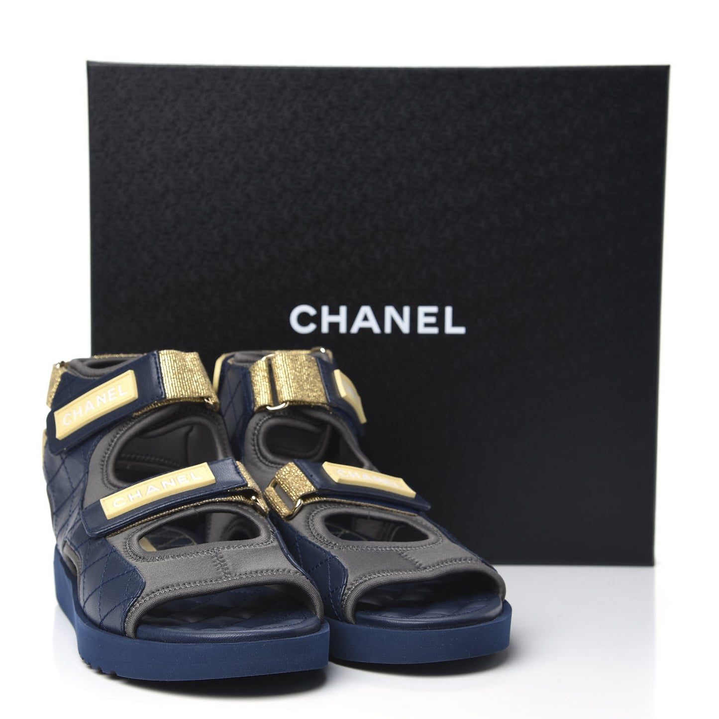 Goatskin Fabric Gladiator Sandals 38 Navy Blue Light Grey Yellow