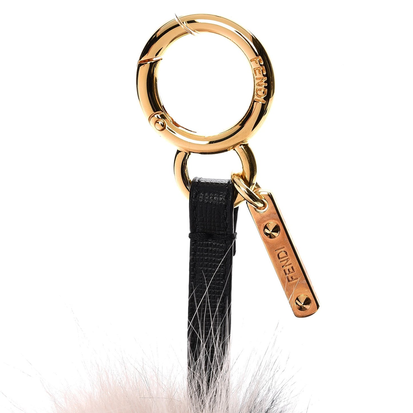 Fox Fur Pom Pom Bag Charm Black White
