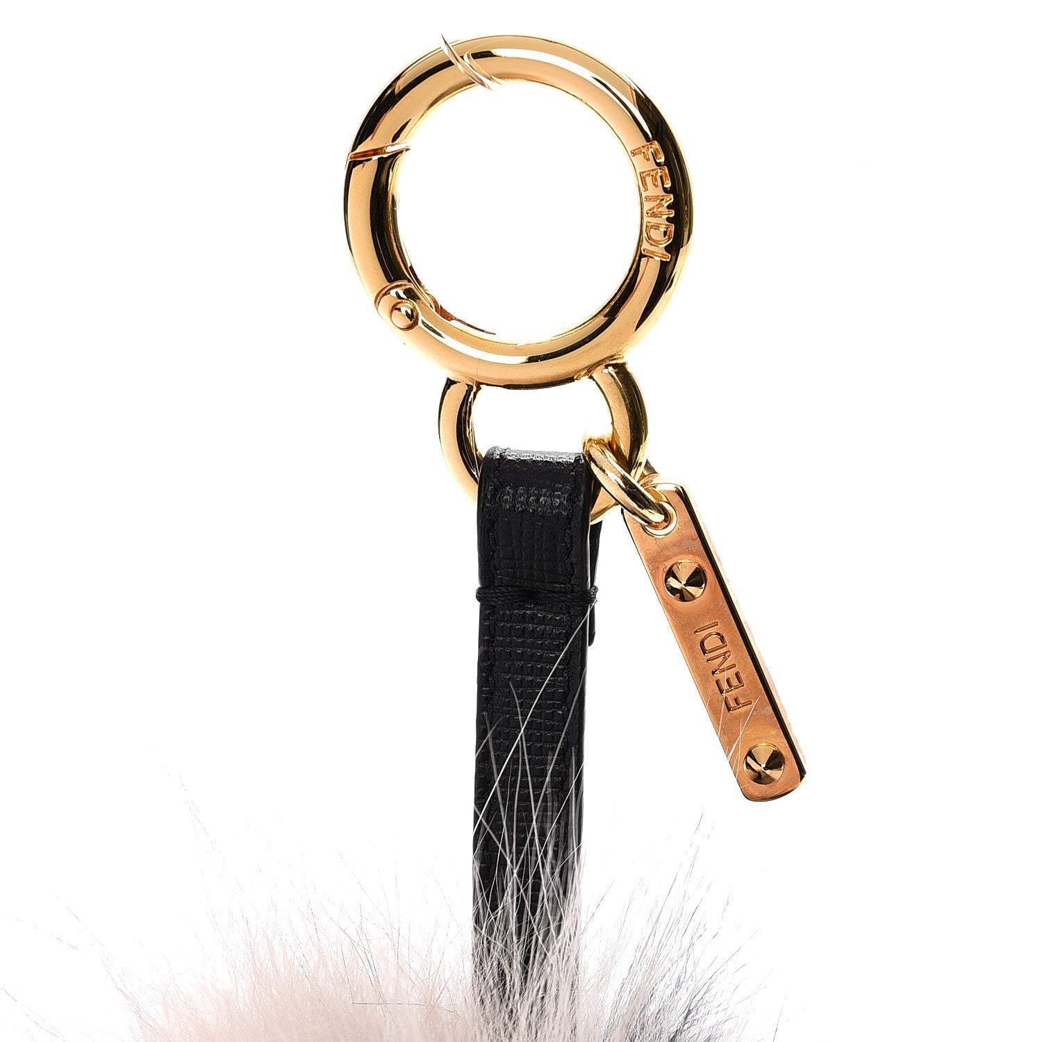 Fendi Fox Fur Pom Pom Bag Charm Black White 4 of 6