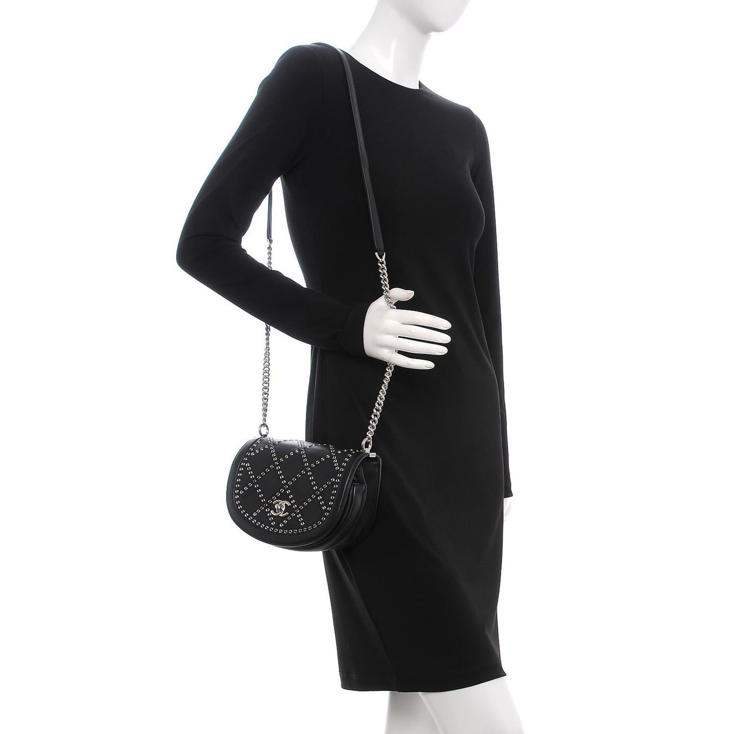 Calfskin Coco Eyelets Small Flap Bag Black