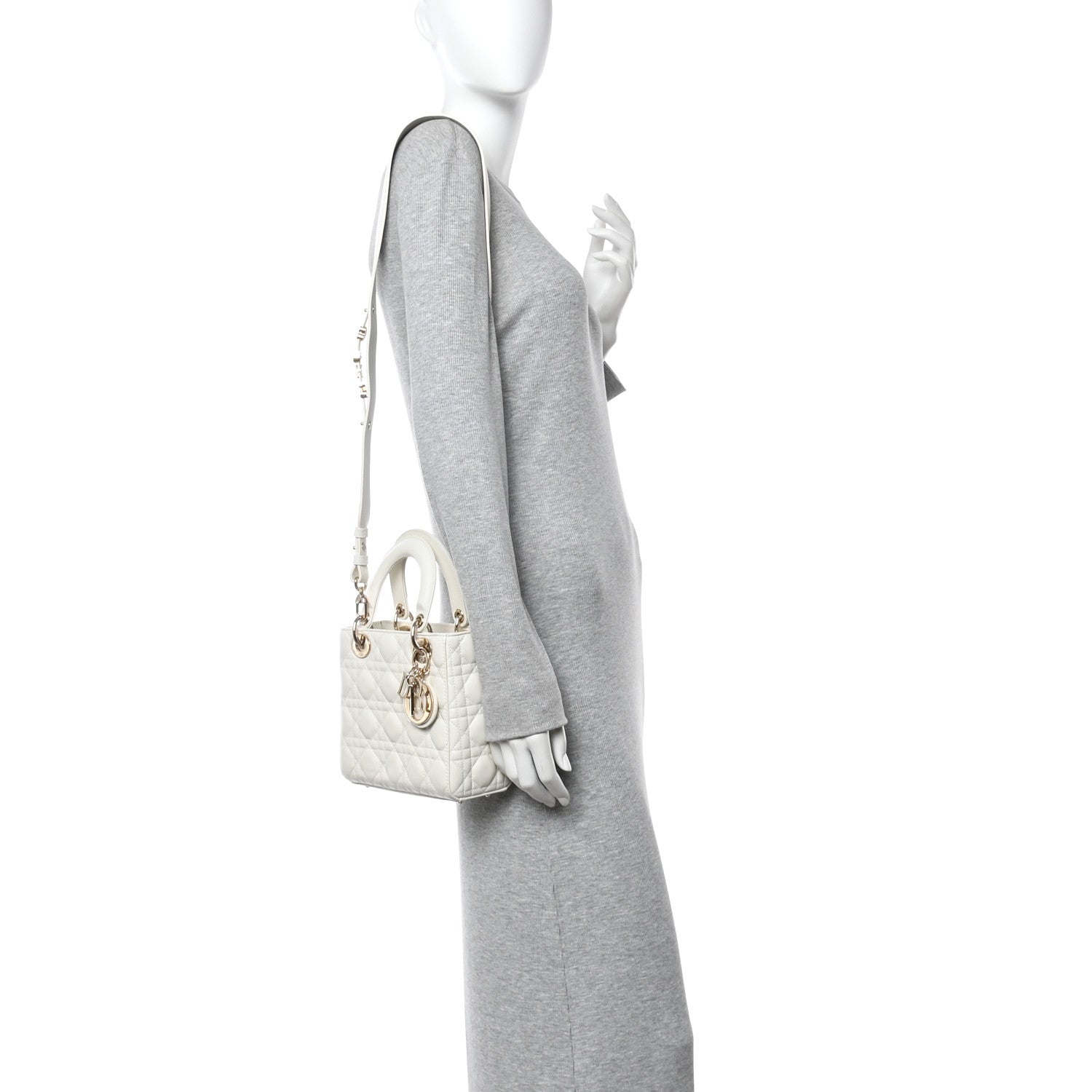 Christian Dior Lambskin Cannage Small My ABCDior Lady Dior White