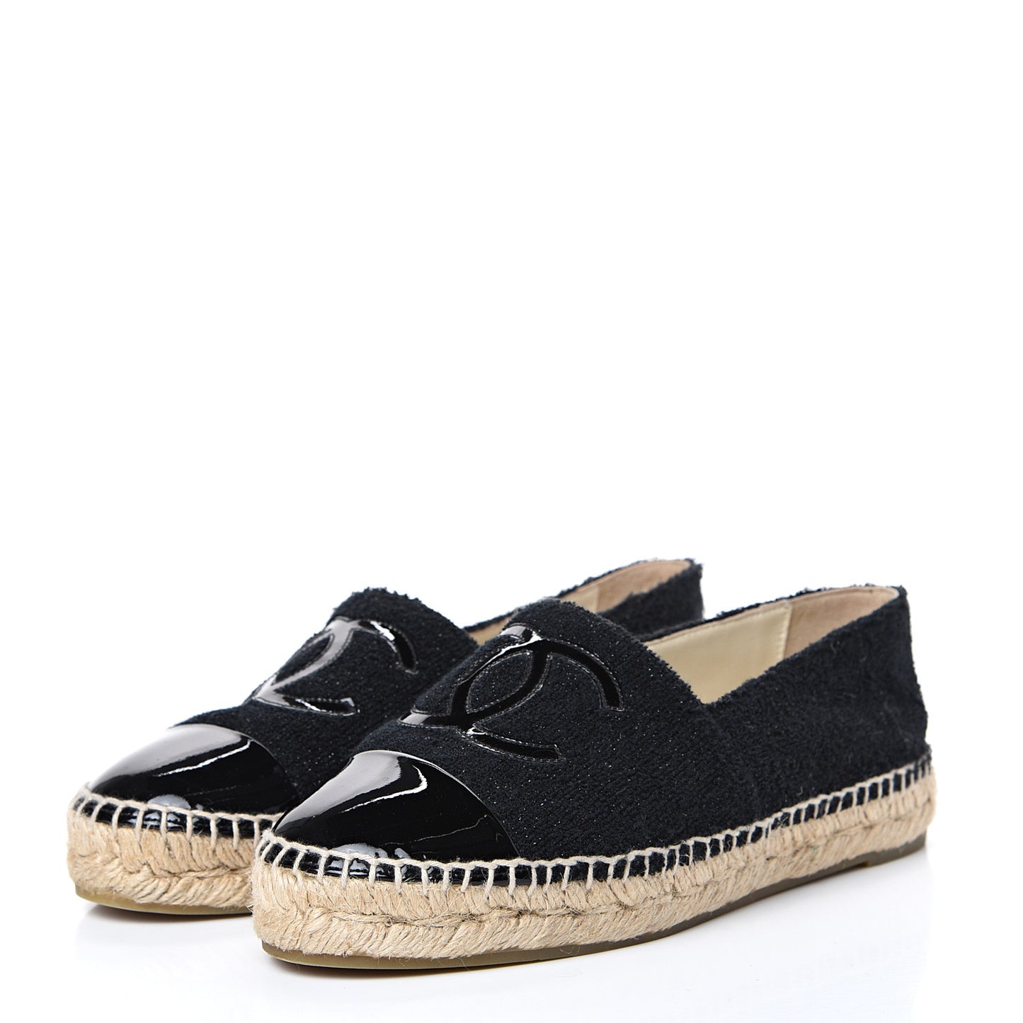 Fabric Patent Calfskin CC Espadrilles 36 Black