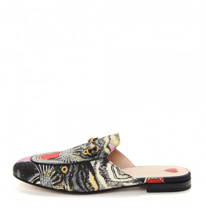 Gucci Satin Angry Cat Printed Womens Princetown Slippers 41 Black 1 of 11