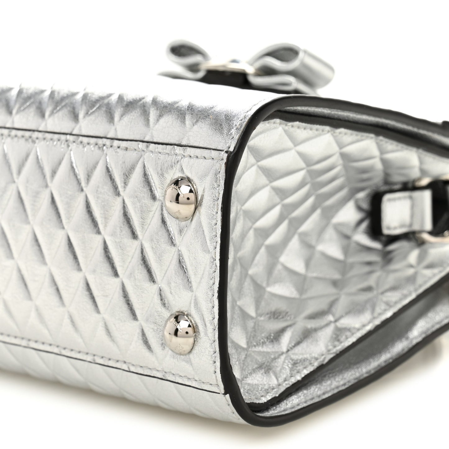 Metallic Calfskin Quilted Vara Bow Shoulder Bag Silver