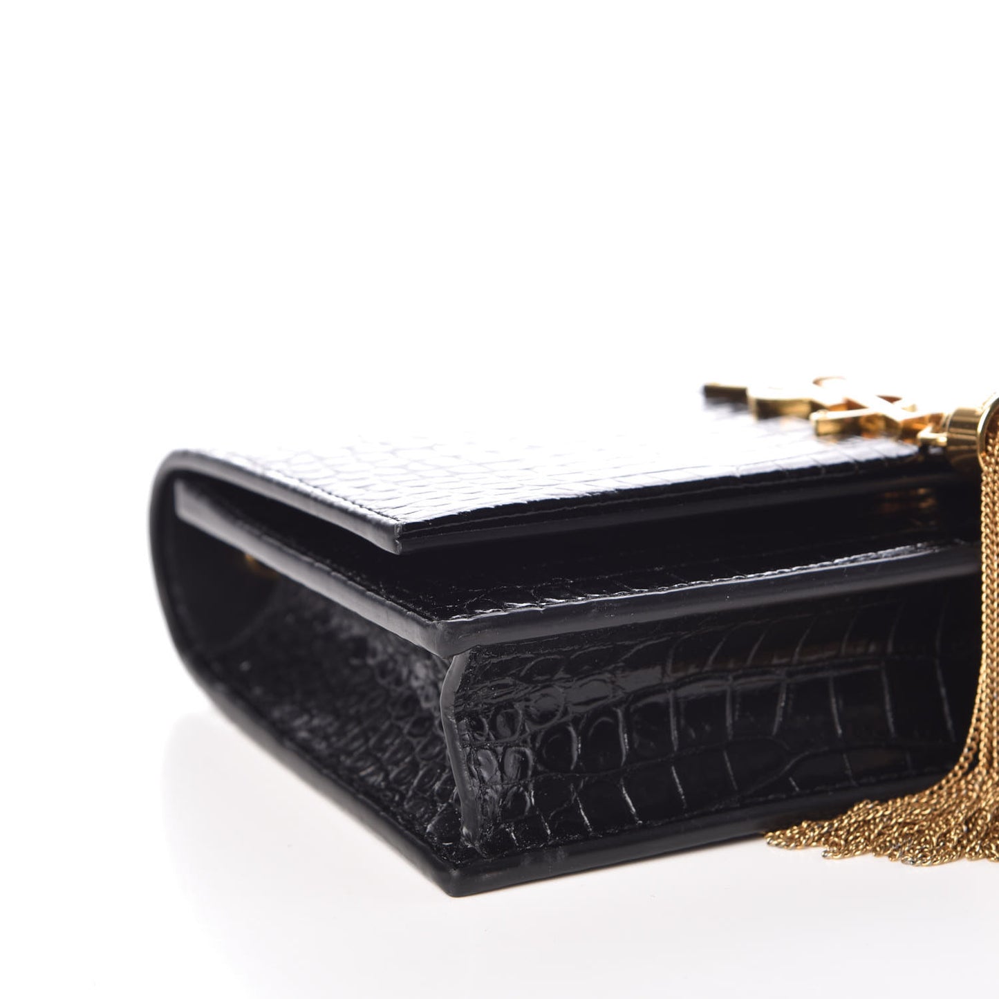 Calfskin Crocodile Embossed Kate Monogram Tassel Chain Wallet Black