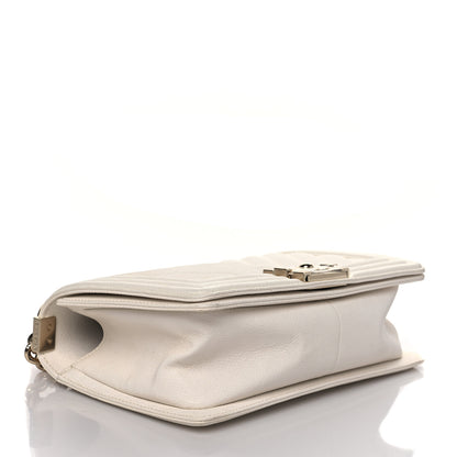 Chanel Caviar Chevron Quilted Medium Boy Flap Light Beige 4 of 10