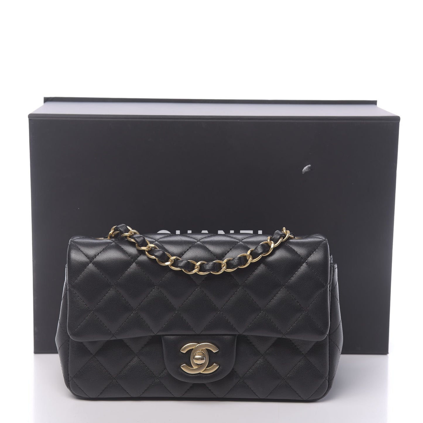 Lambskin Quilted Mini Rectangular Flap Black