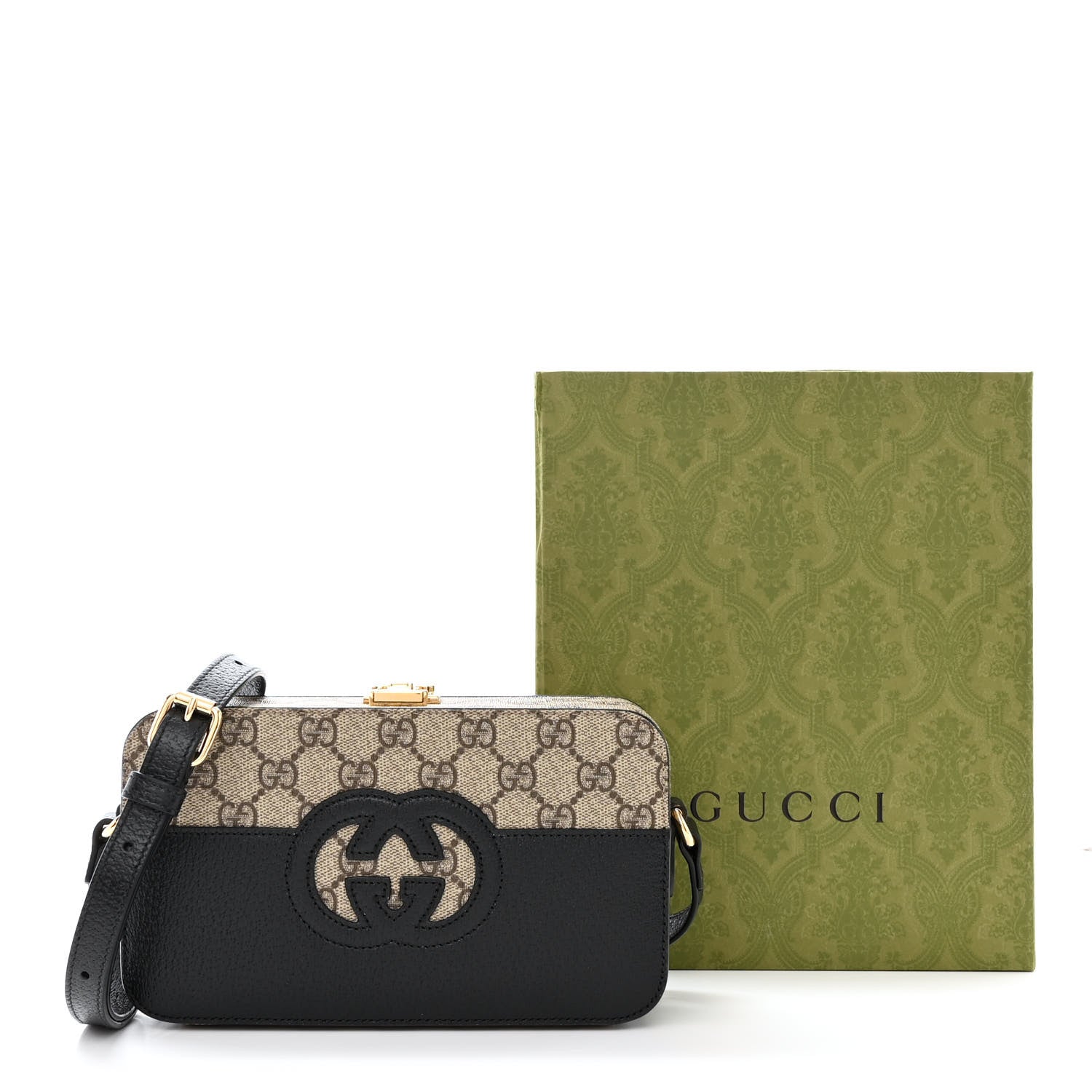 Gucci GG Supreme Monogram Textured Dollar Calfskin Mini New Basket Shoulder Bag Beige Ebony Black 11 of 11