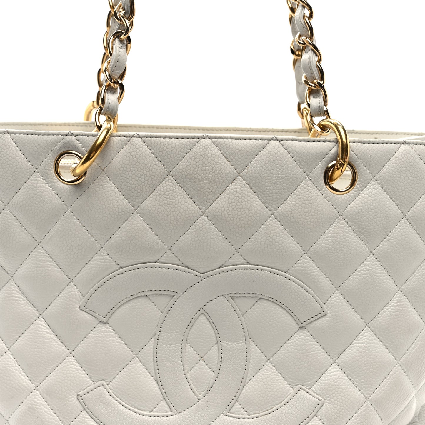 Caviar Quilted Grand Shopping Tote GST White