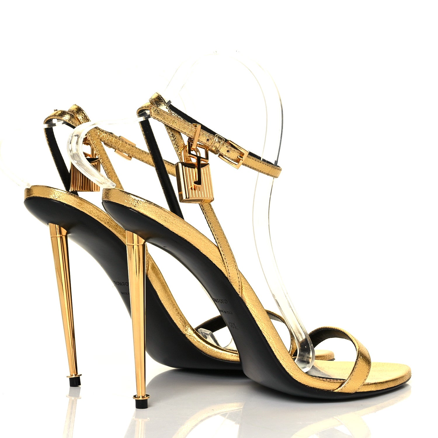Tom Ford Metallic Nappa Padlock Stiletto 105mm Sandals 41.5 Gold 4 of 11