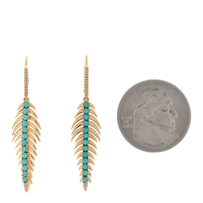 Parker & West by FASHIONPHILE 18K Yellow Gold Diamond Turquoise Feather Earrings 2 of 4