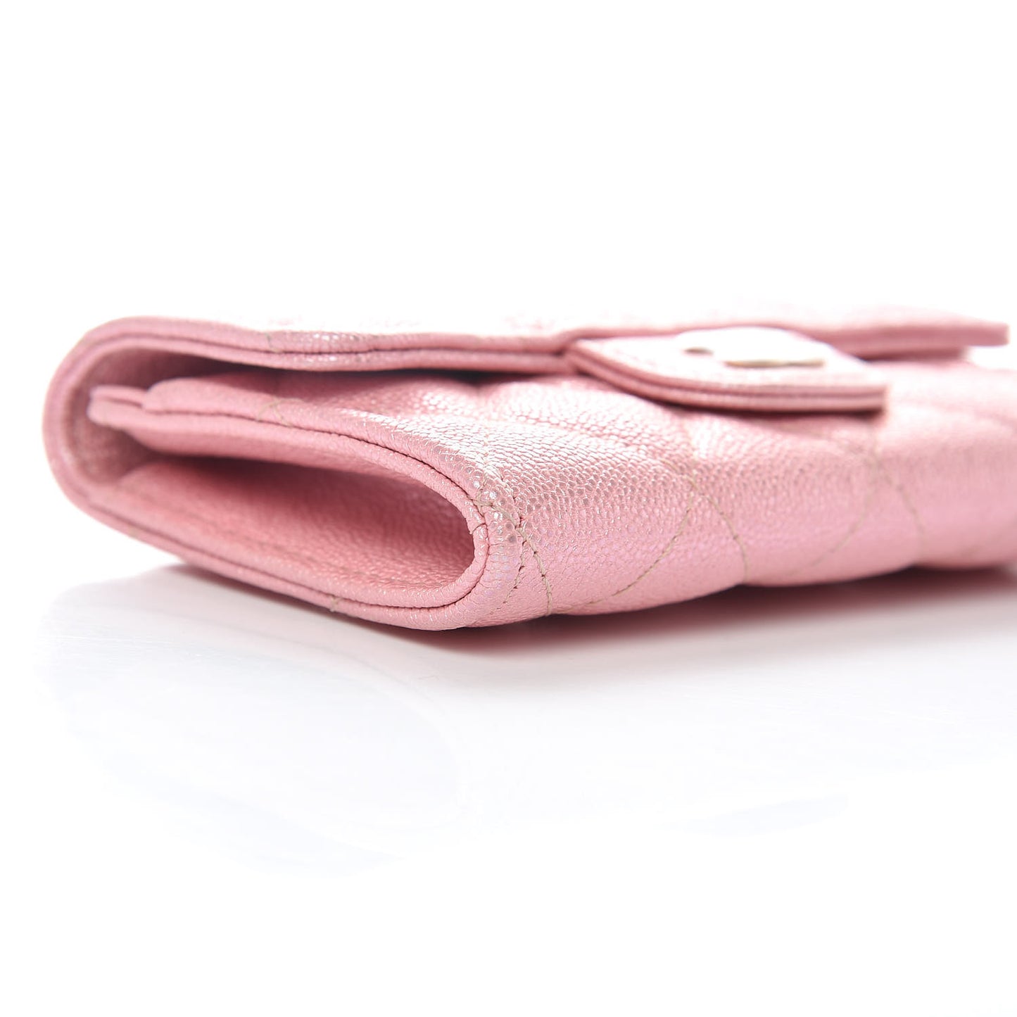 Iridescent Caviar Quilted Flap Card Holder Rose Pink