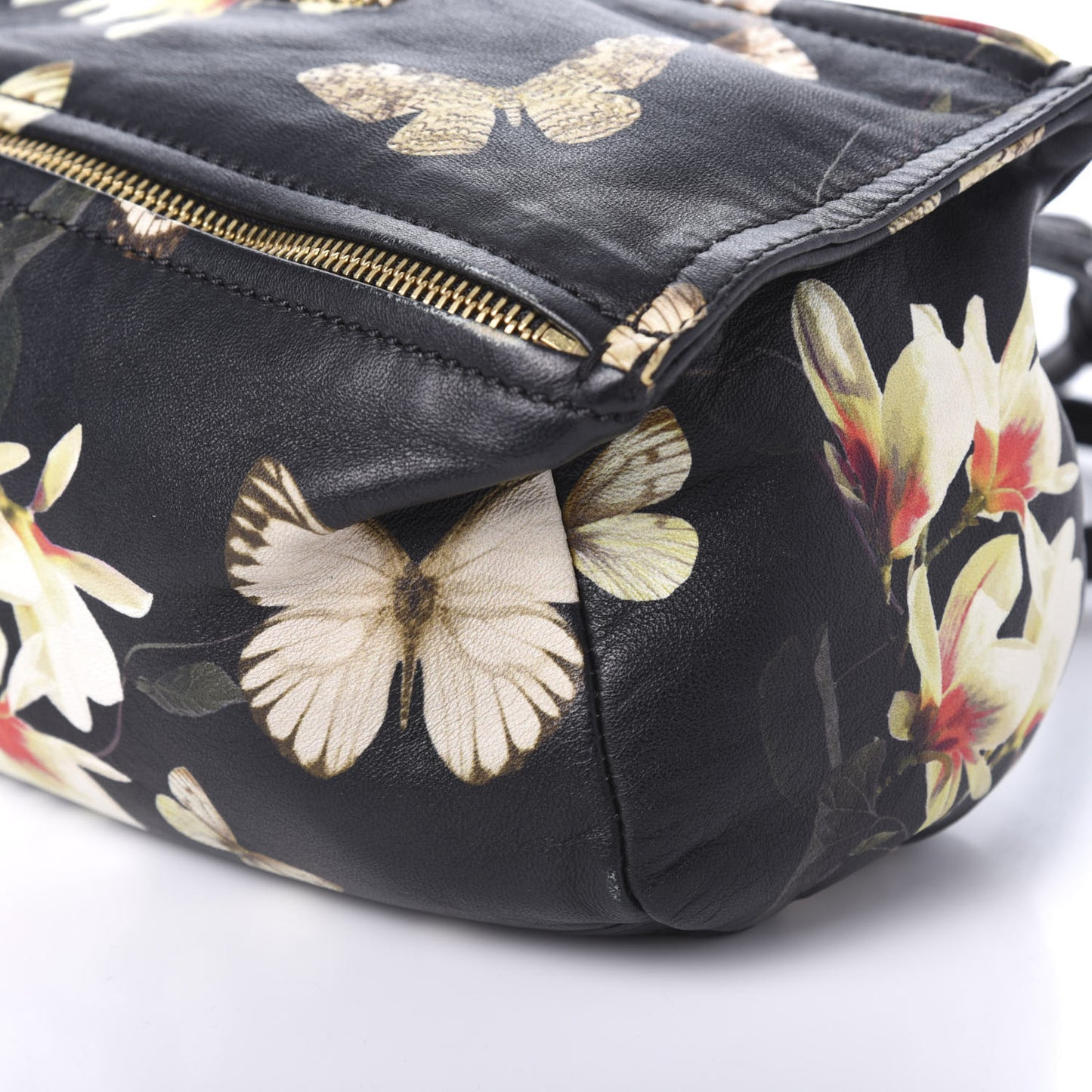 Lambskin Magnolia and Moth Print Mini Pandora Black