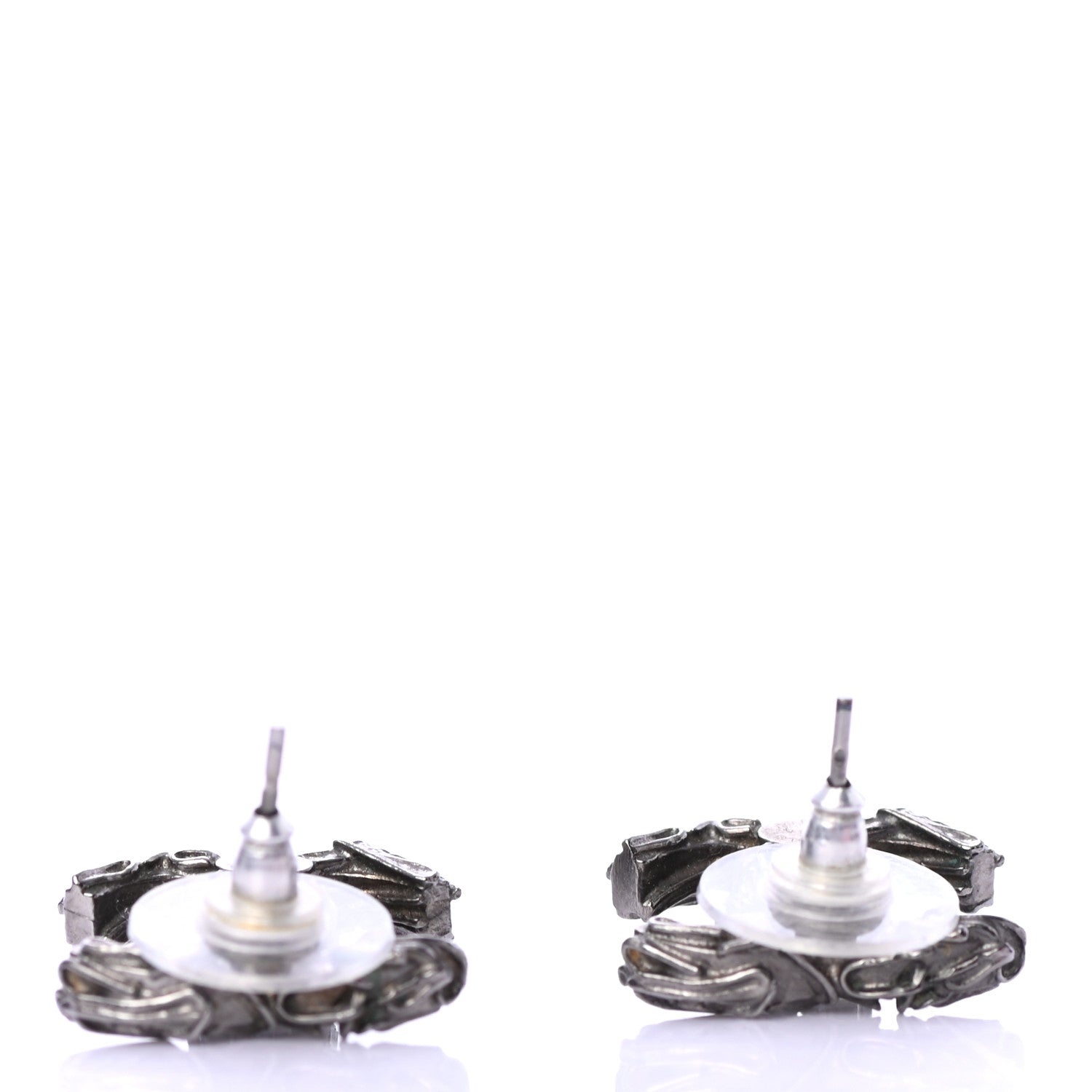 Chanel Crystal Textured CC Earrings Ruthenium 3 of 4