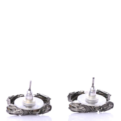 Chanel Crystal Textured CC Earrings Ruthenium 3 of 4