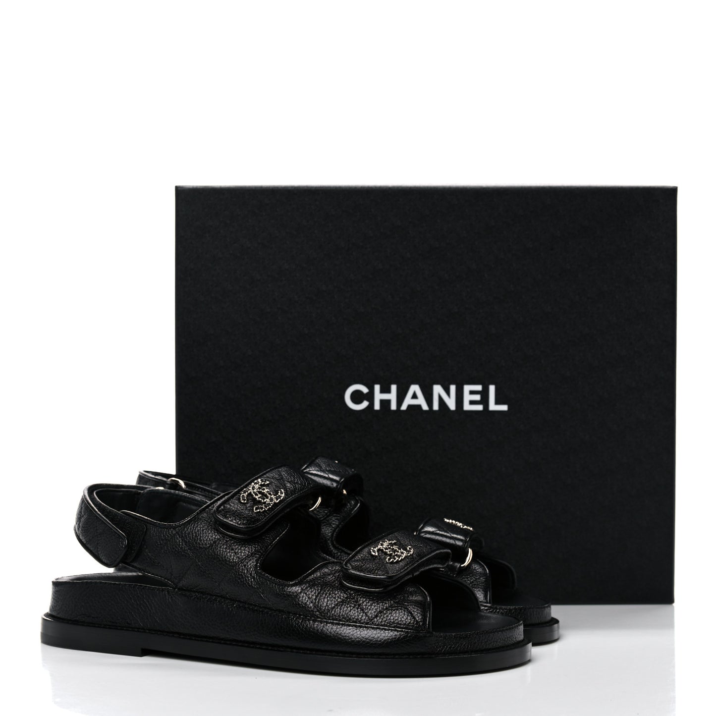 Grained Calfskin Velcro Dad Sandals 38 Black