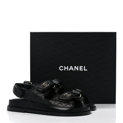 Chanel Grained Calfskin Velcro Dad Sandals 38 Black 8 of 8