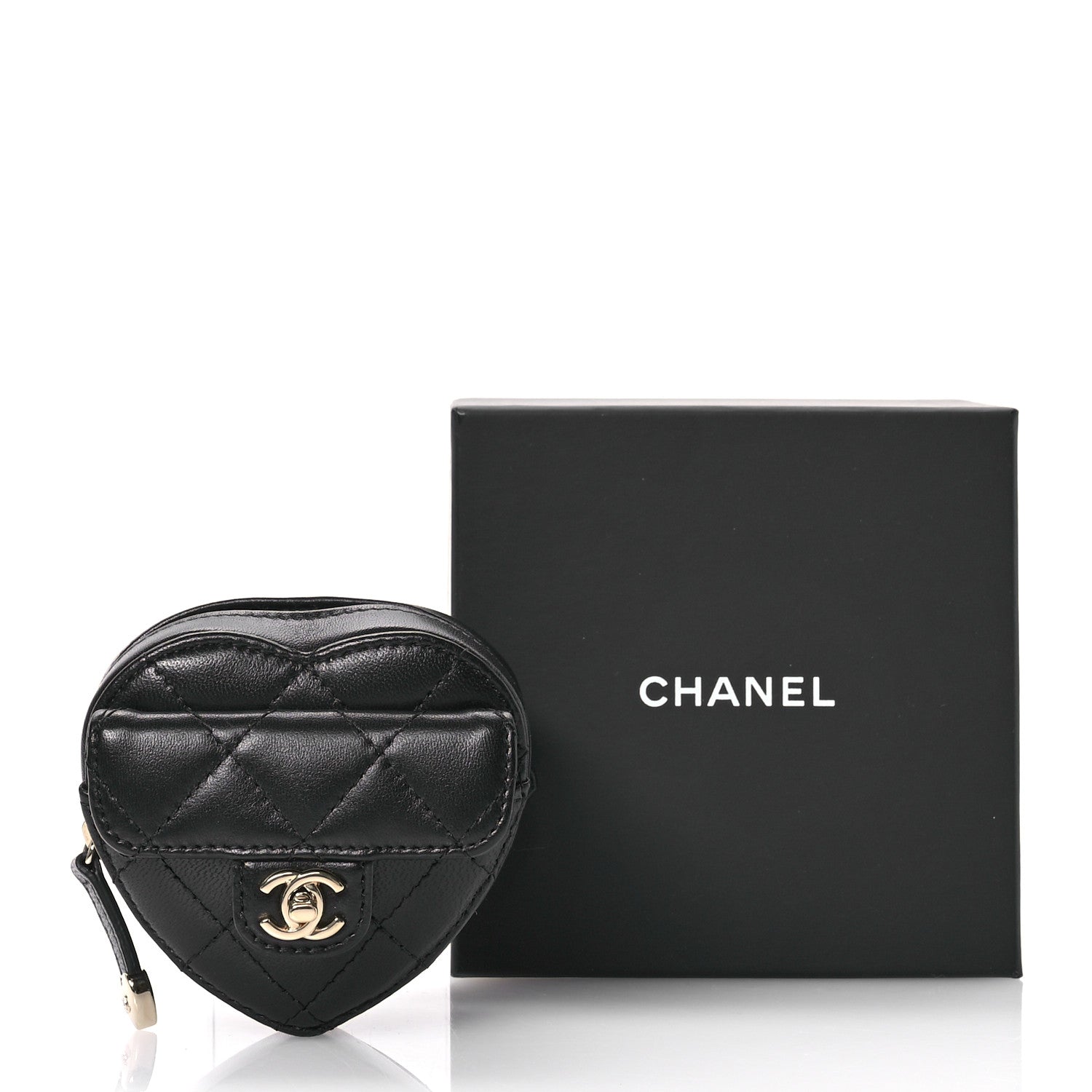 Chanel Lambskin Quilted CC In Love Heart Zipped Arm Coin Purse Black 8 of 8