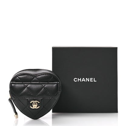 Chanel Lambskin Quilted CC In Love Heart Zipped Arm Coin Purse Black 8 of 8