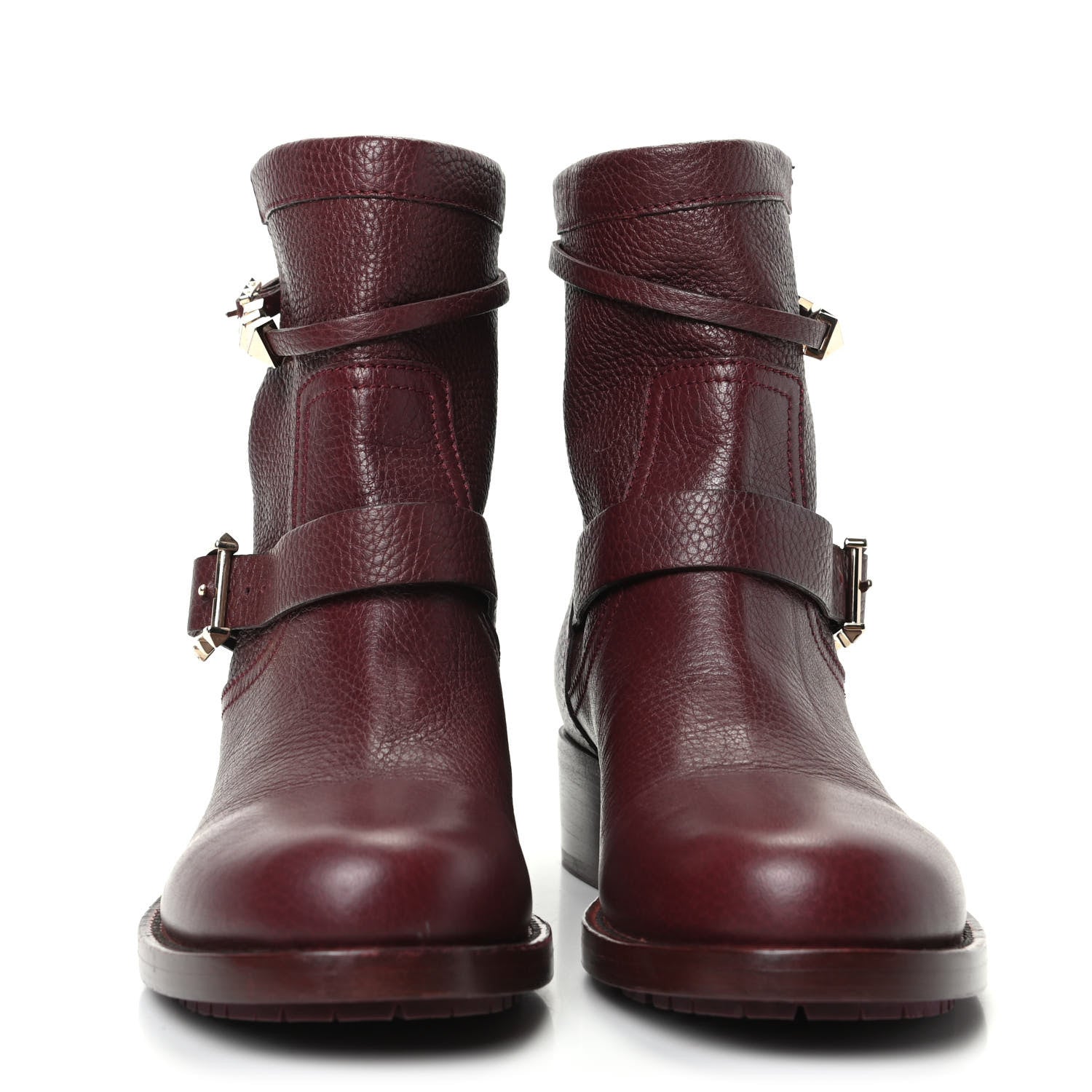 Valentino Garavani Pebbled Calfskin Rockstud Biker Boots 38 Rubin 2 of 7