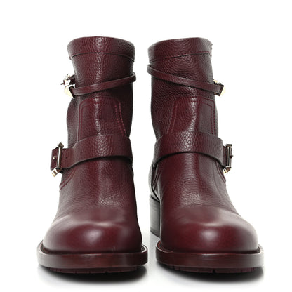 Valentino Garavani Pebbled Calfskin Rockstud Biker Boots 38 Rubin 2 of 7