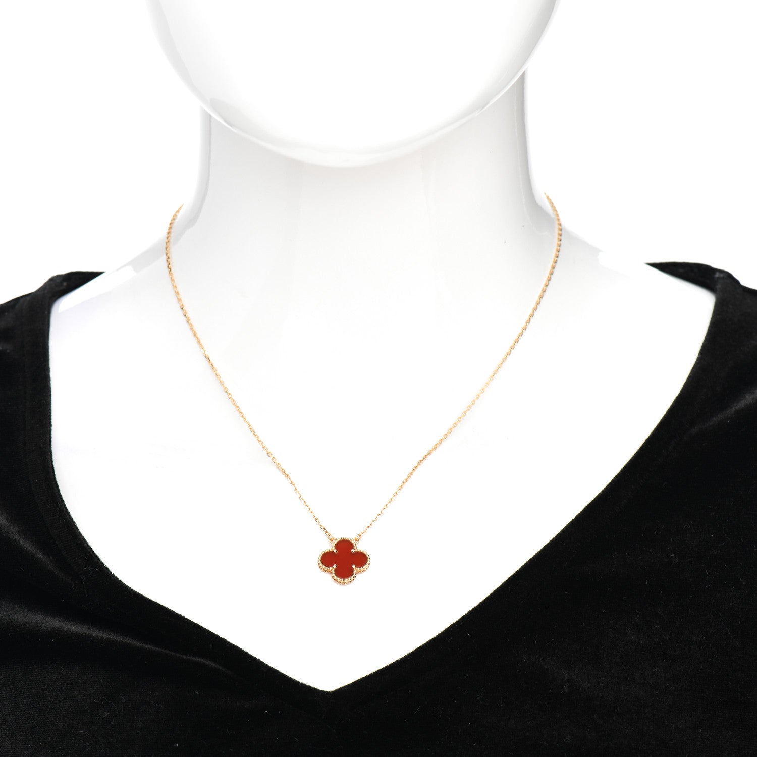 Van Cleef & Arpels 18K Yellow Gold Carnelian Vintage Alhambra Pendant Necklace 2 of 5