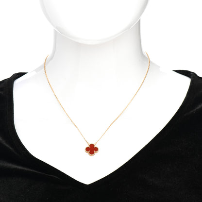 Van Cleef & Arpels 18K Yellow Gold Carnelian Vintage Alhambra Pendant Necklace 2 of 5