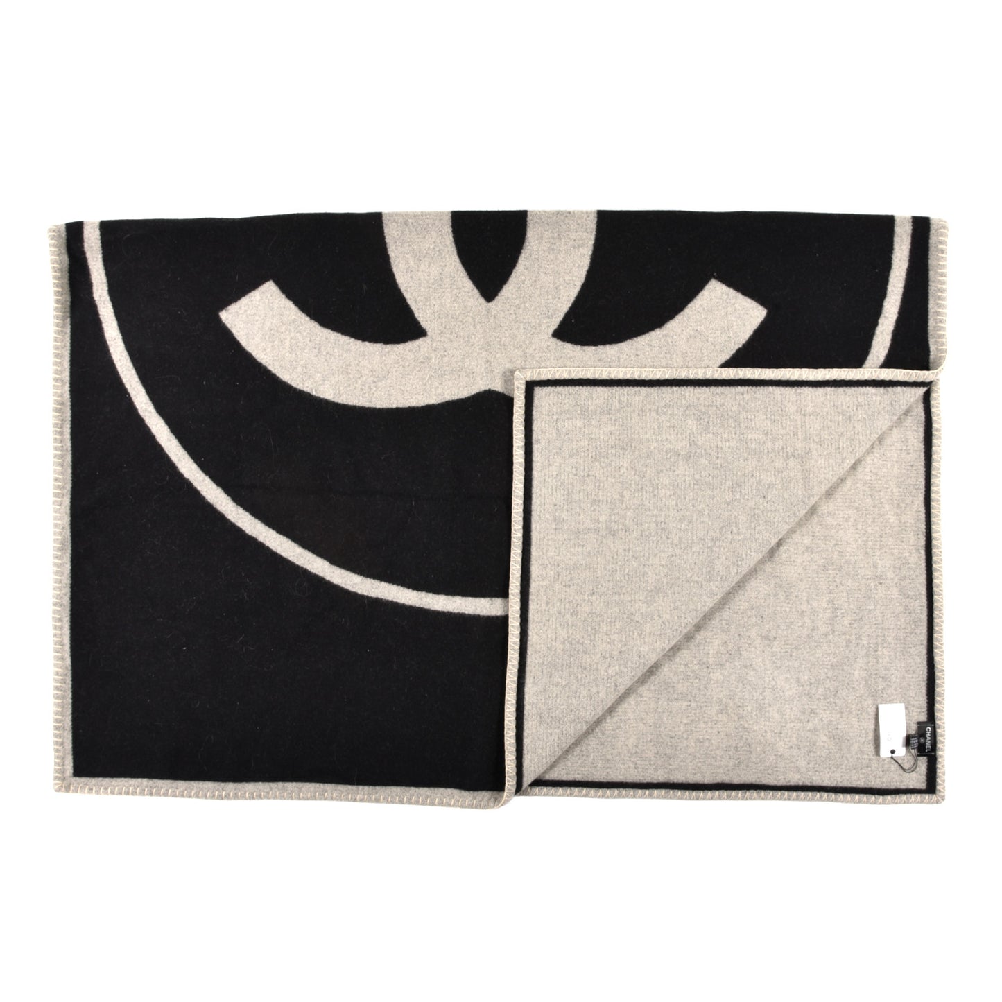 Merino Wool Cashmere CC Throw Blanket Black Beige