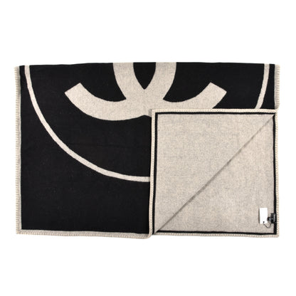 Chanel Merino Wool Cashmere CC Throw Blanket Black Beige 2 of 3