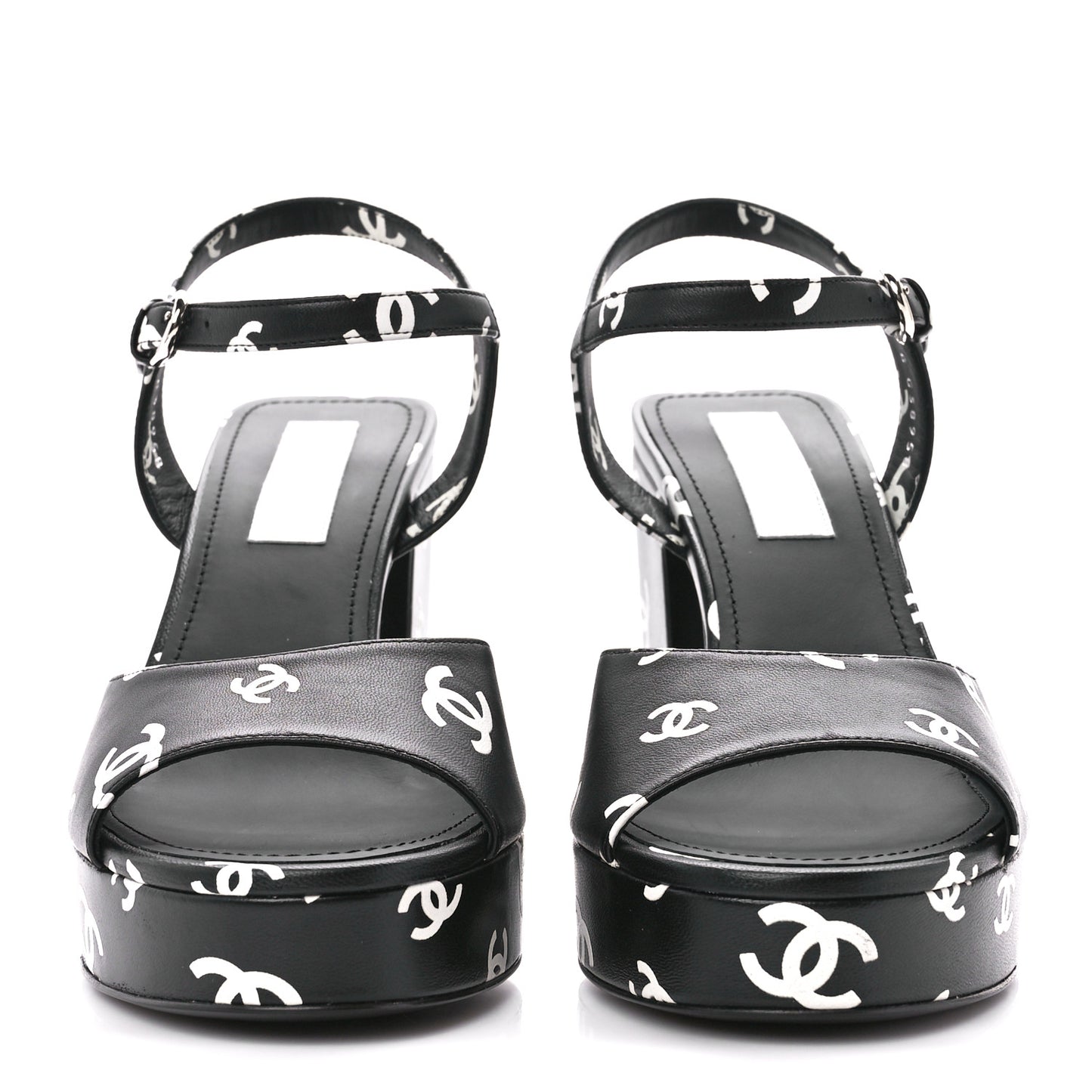 Printed Lambskin CC Platform Sandals 41 Black White