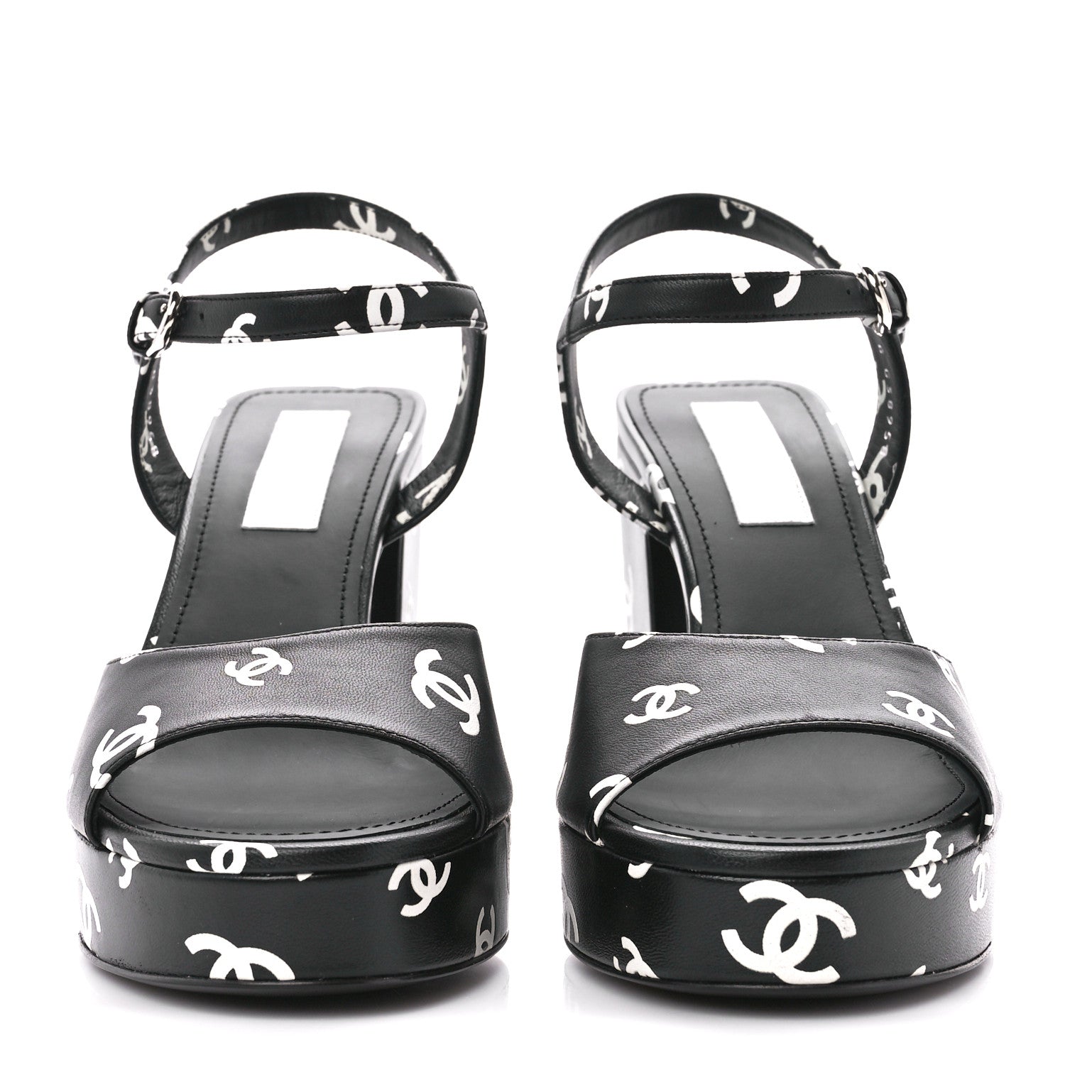 Chanel Printed Lambskin CC Platform Sandals 41 Black White 2 of 9