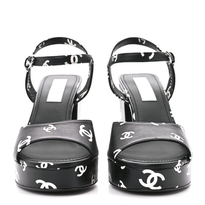 Chanel Printed Lambskin CC Platform Sandals 41 Black White 2 of 9