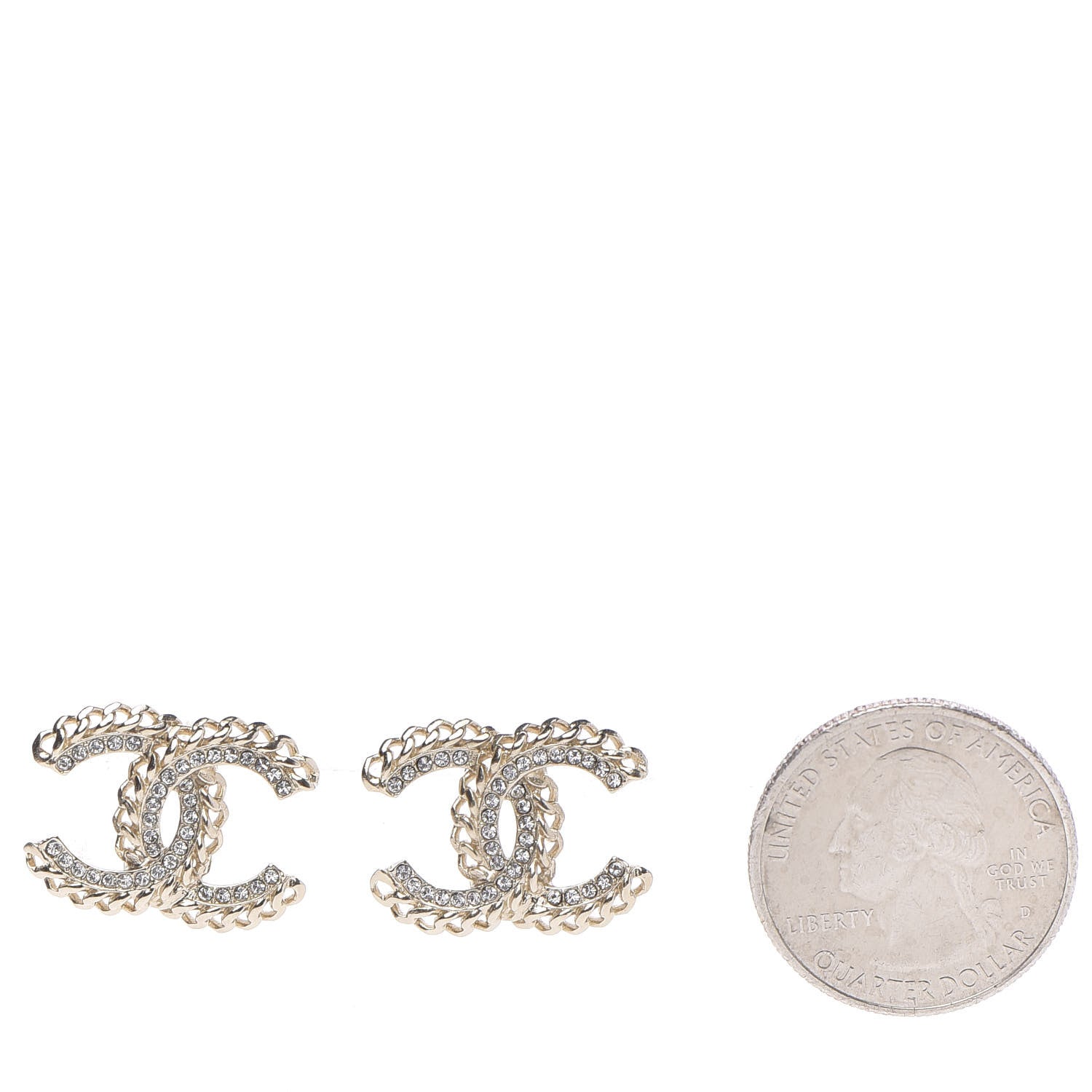 Chanel Crystal Chain CC Earrings Gold 2 of 5