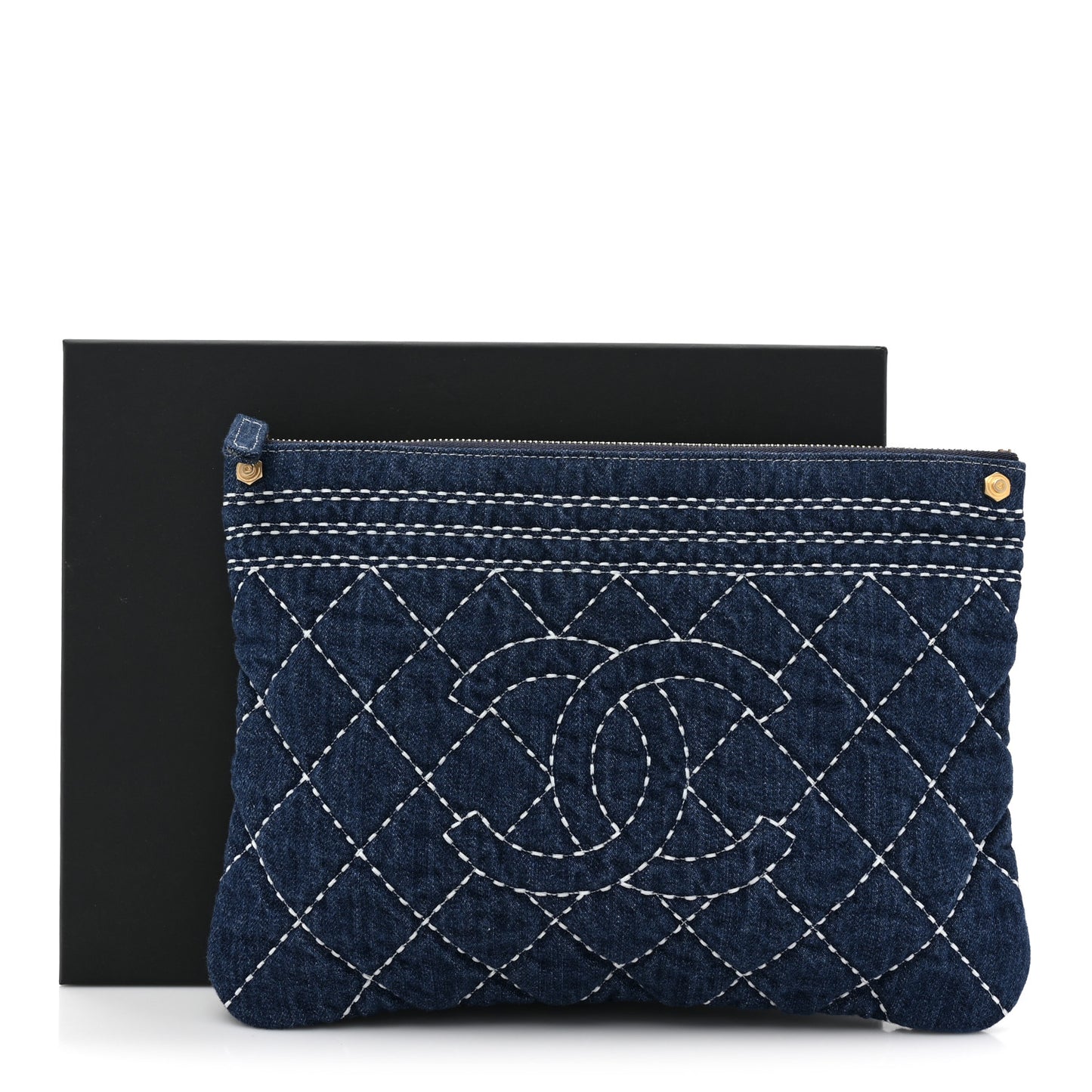 Denim Quilted Cosmetic Case Blue