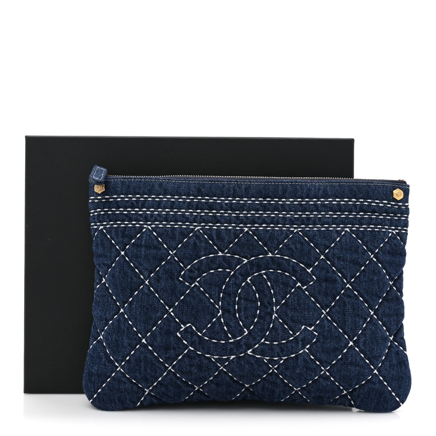 Chanel Denim Quilted Cosmetic Case Blue 10 of 10