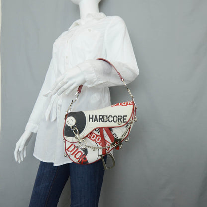 Christian Dior Hardcore Pierced Saddle Bag White Red Black 2 of 9