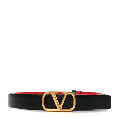 Valentino Garavani Glossy Calfskin VLogo Reversible 20mm Belt 85 34 Black Rouge Pur 1 of 5