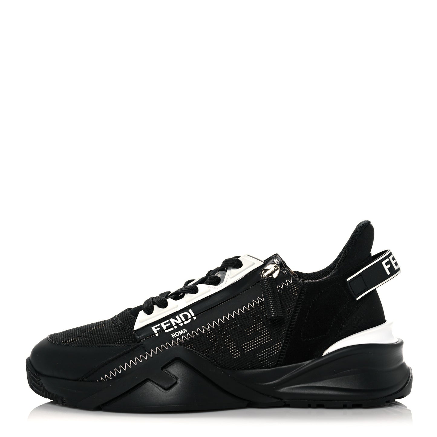 Nylon Lycra FF Womens Fendi Flow Low Top Sneakers 38 Black Silver Anthracite