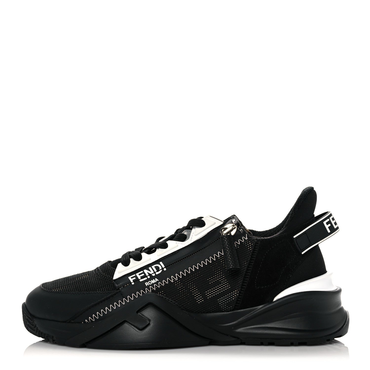 Fendi Nylon Lycra FF Womens Fendi Flow Low Top Sneakers 38 Black Silver Anthracite 1 of 8