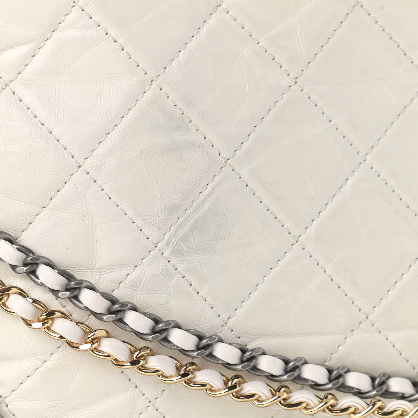 Aged Calfskin Quilted Large Gabrielle Hobo White