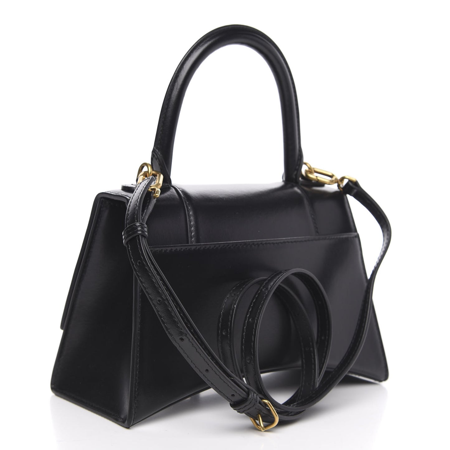 Shiny Box Calfskin Small Hourglass Top Handle Bag Black