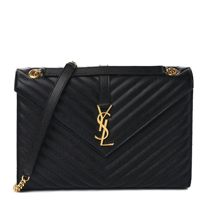 Saint Laurent Grain De Poudre Matelasse Chevron Large Monogram Satchel Black 1 of 7