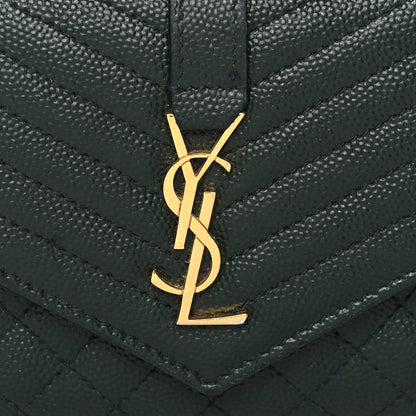 Saint Laurent Grain De Poudre Mixed Matelasse Triquilt Monogram Compact Tri Fold Wallet Dark Green 8 of 9